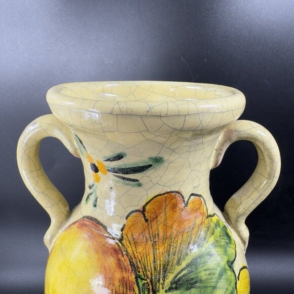 Venetian Italian Pottery Vase Jug With Handles Crackled Glaze Fruit Vegetable - Picture 12 of 16